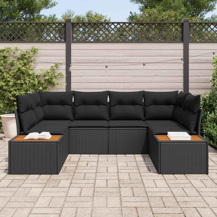 Havesofa Sæt 6 stk. 6-Antal sæder Sort Polyrattan