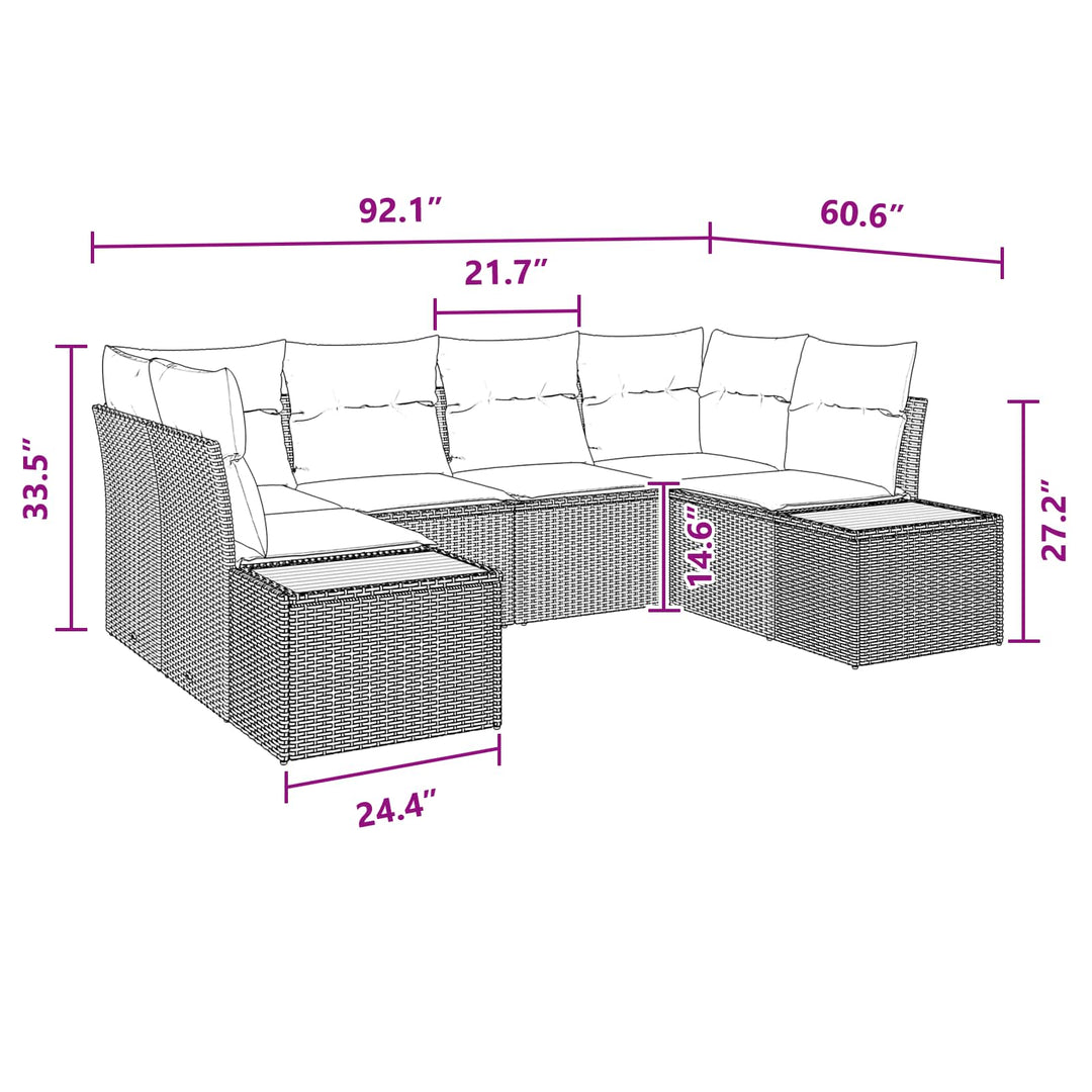 Havesofa Sæt med pude med opbevaring 6 pcs Sort Polyrattan