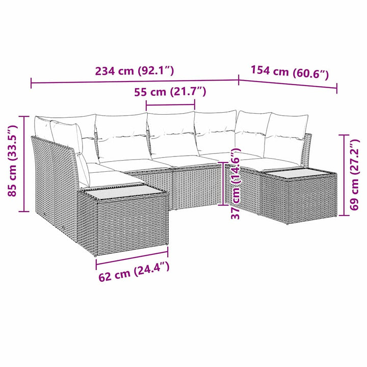 Havesofa Sæt med pude med opbevaring 6 pcs Grå Polyrattan
