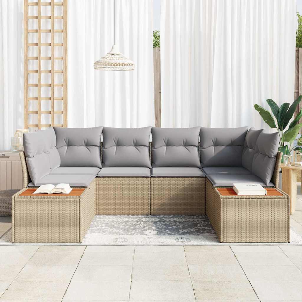 Havesofa Sæt 6 stk. 6-Antal sæder Beige og lys grå Polyrattan