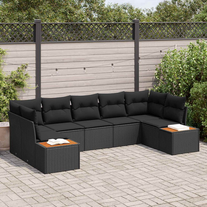 Havesofa Sæt med pude med opbevaring 7 pcs Sort Polyrattan