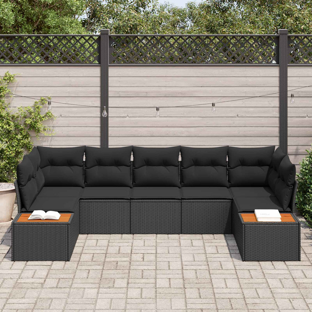 Havesofa Sæt med pude med opbevaring 7 pcs Sort Polyrattan