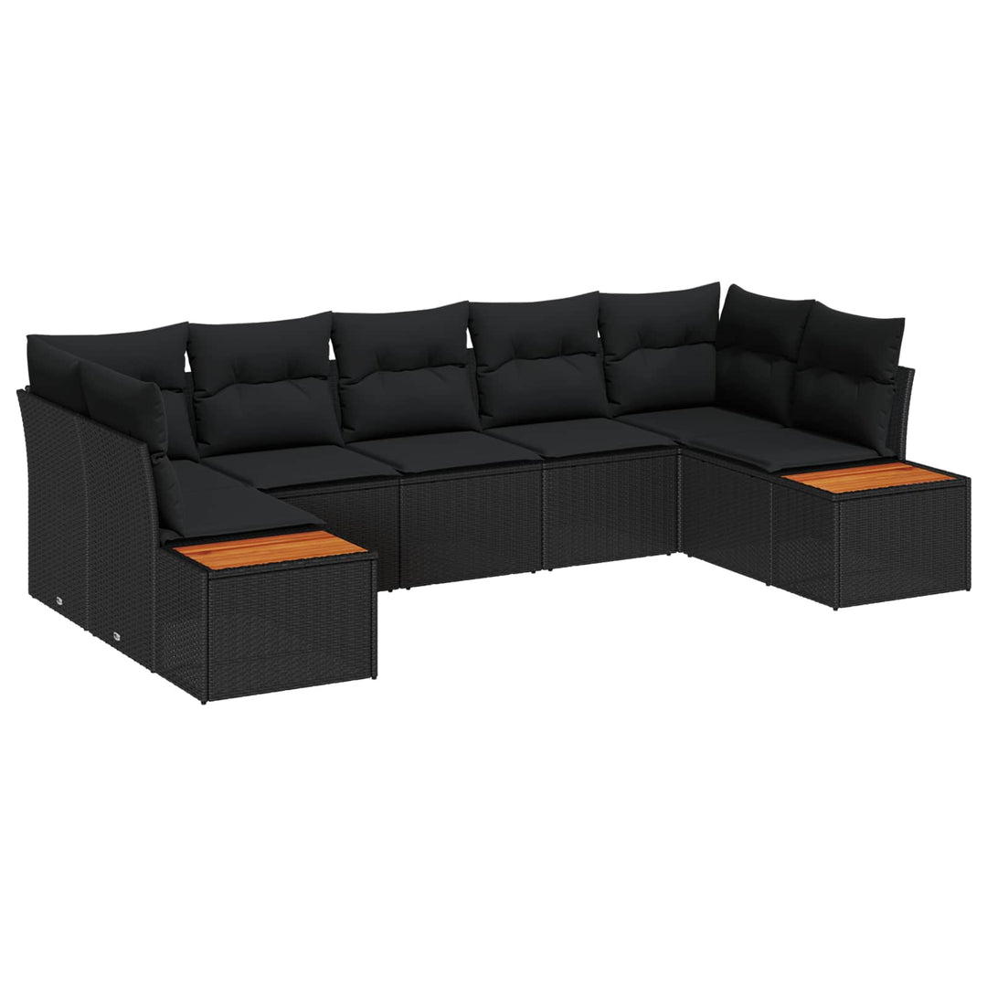 Havesofa Sæt med pude med opbevaring 7 pcs Sort Polyrattan