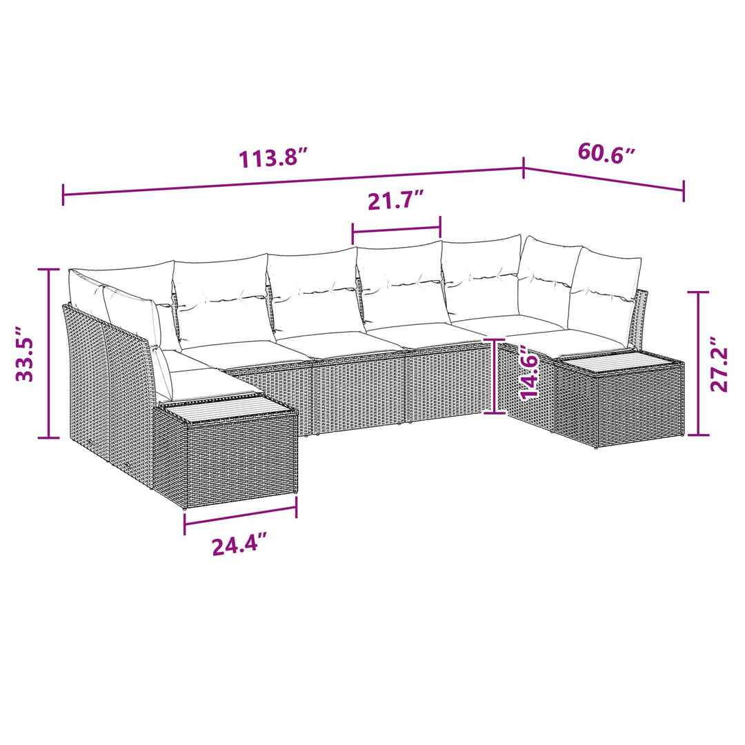 Havesofa Sæt med pude med opbevaring 7 pcs Sort Polyrattan