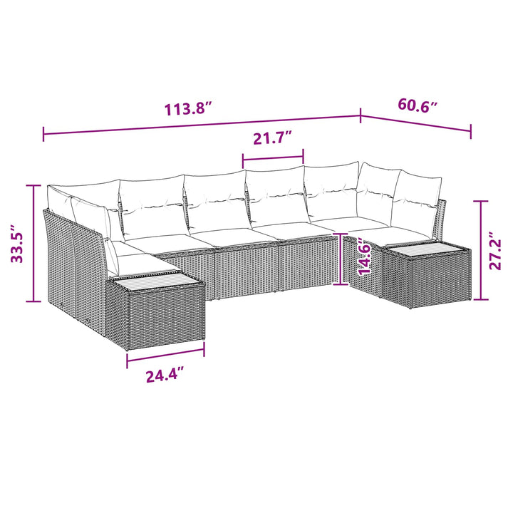 Havesofa Sæt med pude med opbevaring 7 pcs Sort Polyrattan
