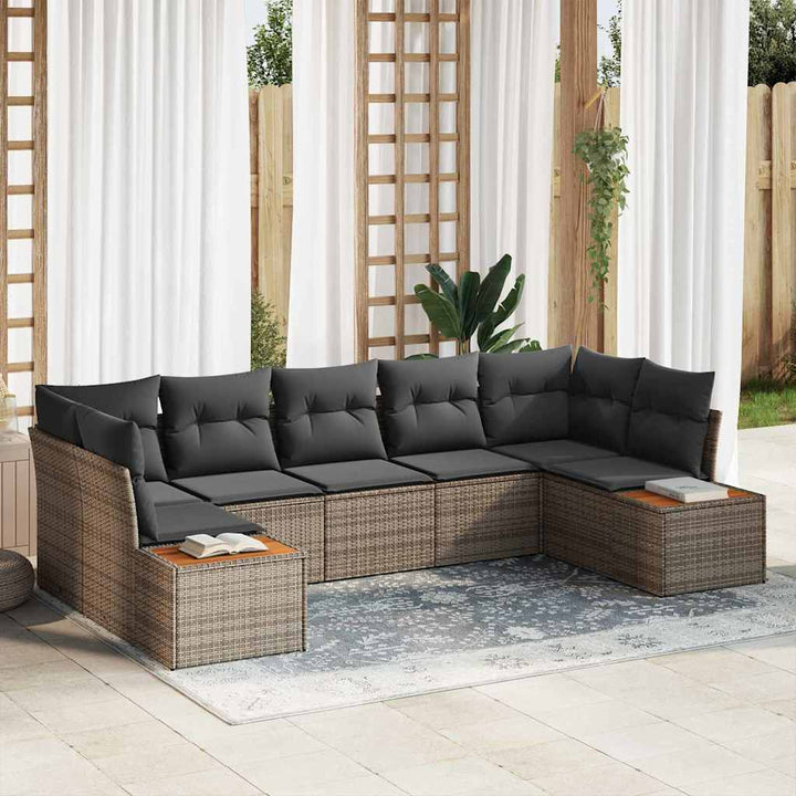 Havesofa Sæt med pude med opbevaring 7 pcs Grå Polyrattan