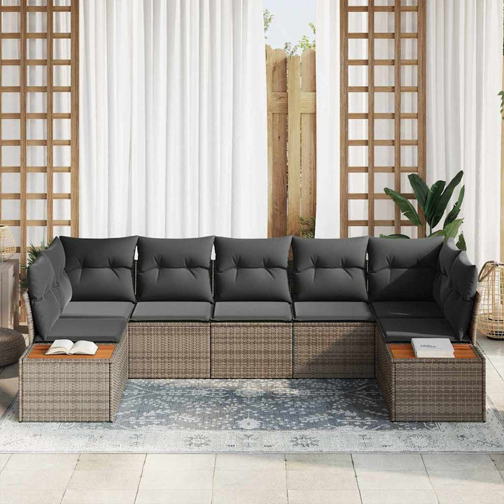 Havesofa Sæt med pude med opbevaring 7 pcs Grå Polyrattan
