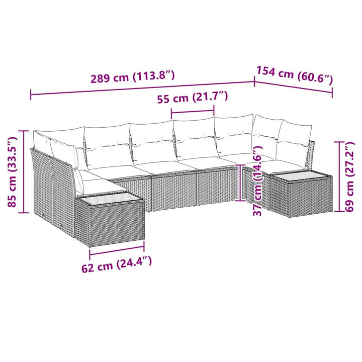 Havesofa Sæt med pude med opbevaring 7 pcs Grå Polyrattan