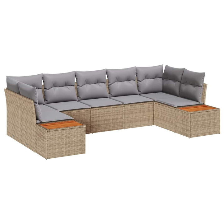 Havesofa Sæt med pude 7 pcs Beige og lys grå Polyrattan