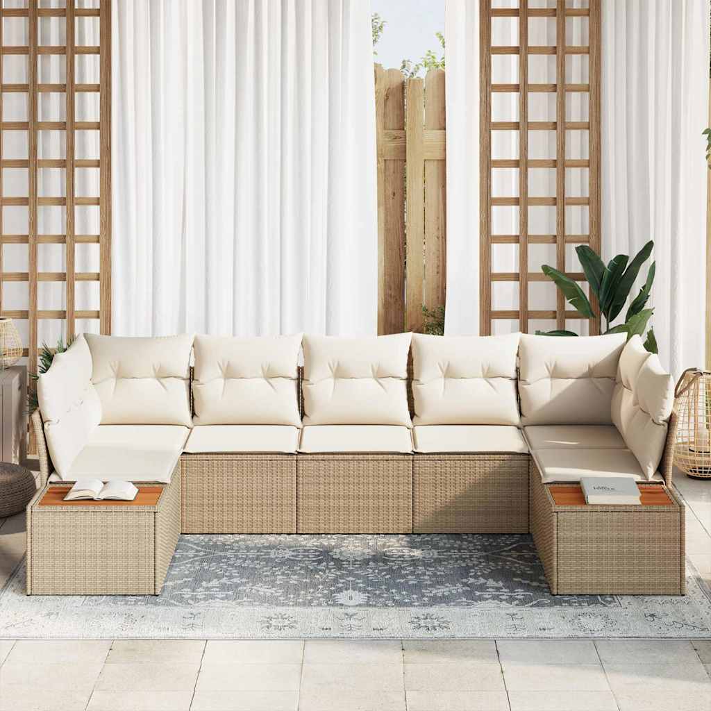 Havesofa Sæt 7 stk. 7-Antal sæder Beige og creme Polyrattan