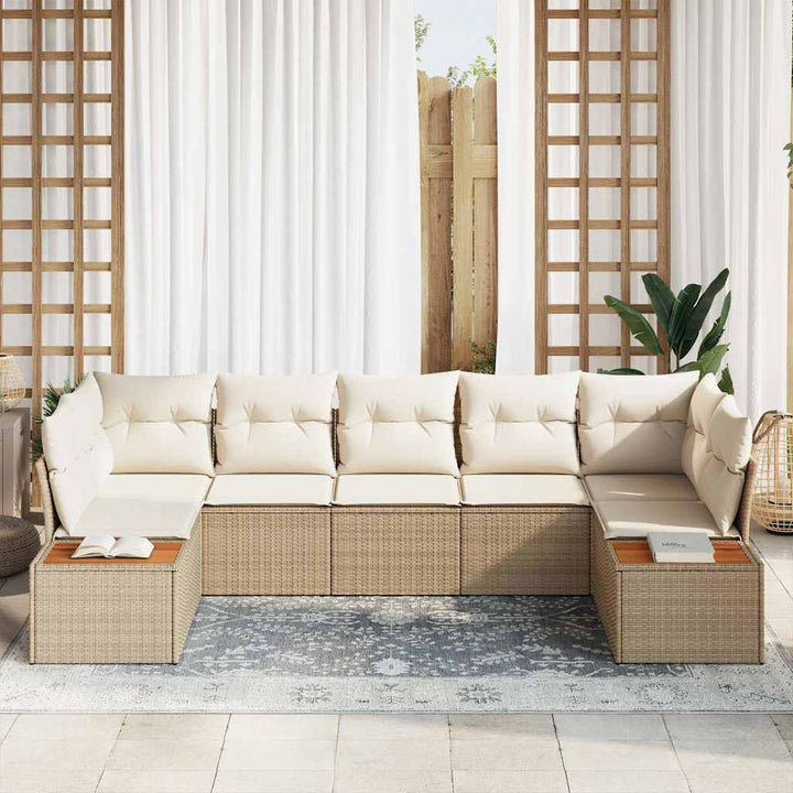 Havesofa Sæt 7 stk. 7-Antal sæder Beige og creme Polyrattan