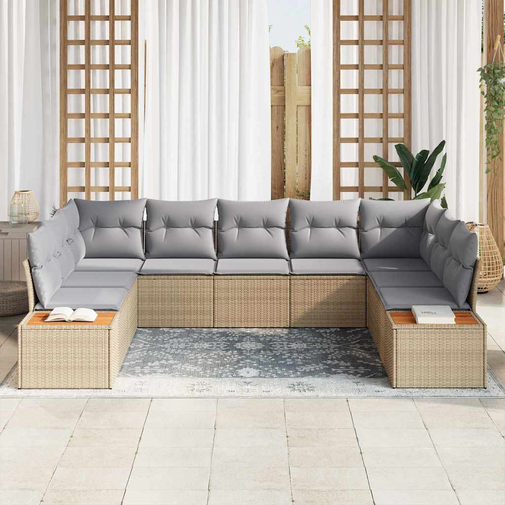 Havesofa Sæt med pude 5 pcs Beige og lys grå Polyrattan