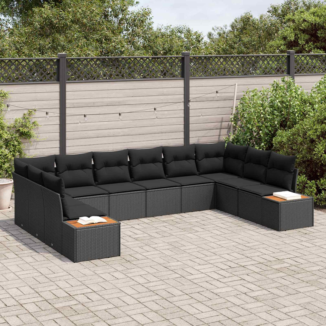 Havesofa Sæt med pude med opbevaring 10 pcs Sort Polyrattan