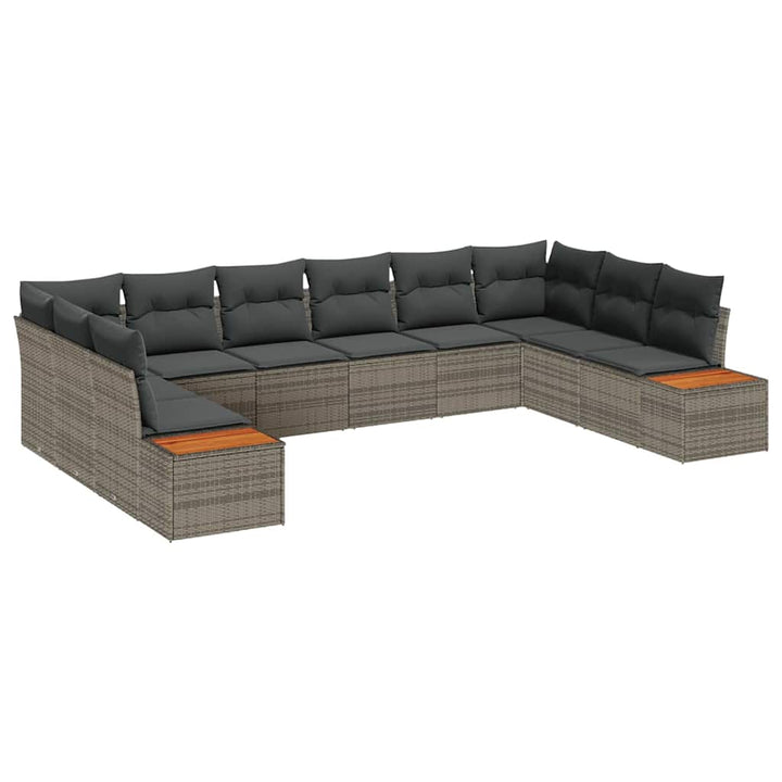 Havesofa Sæt med pude med opbevaring 10 pcs Grå Polyrattan