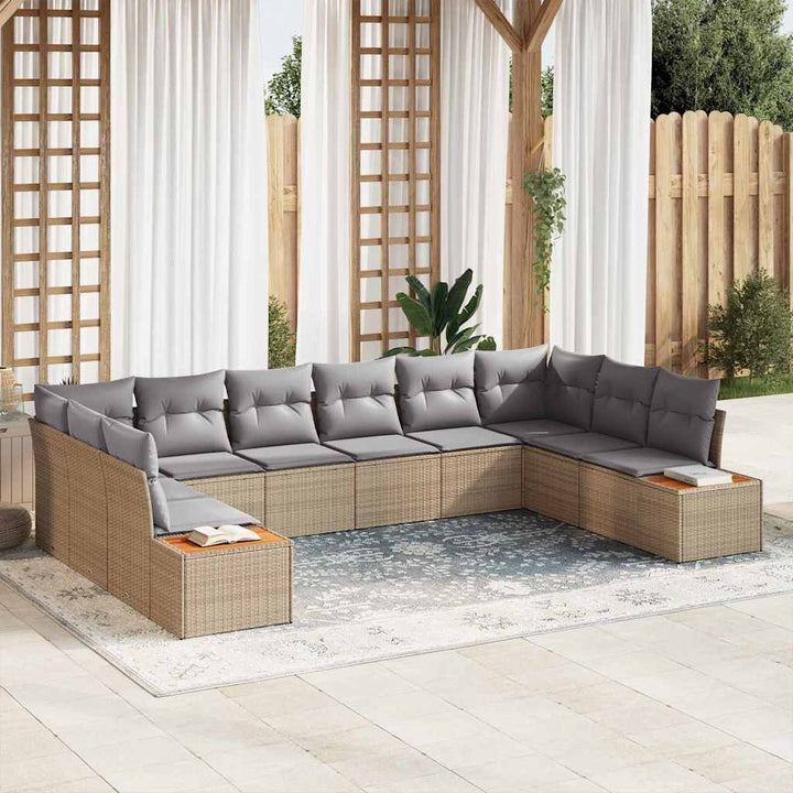 Havesofa Sæt med pude 10 pcs Beige og lys grå Polyrattan
