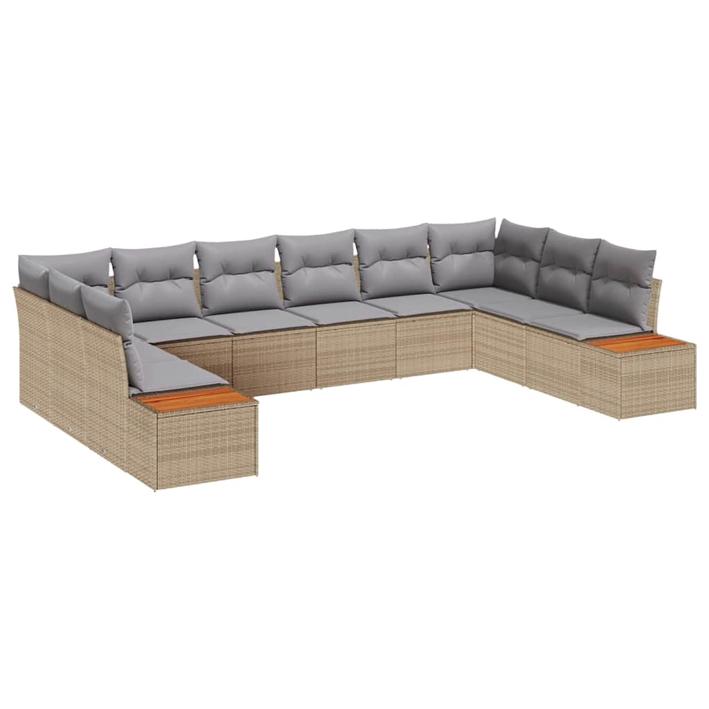 Havesofa Sæt med pude 10 pcs Beige og lys grå Polyrattan