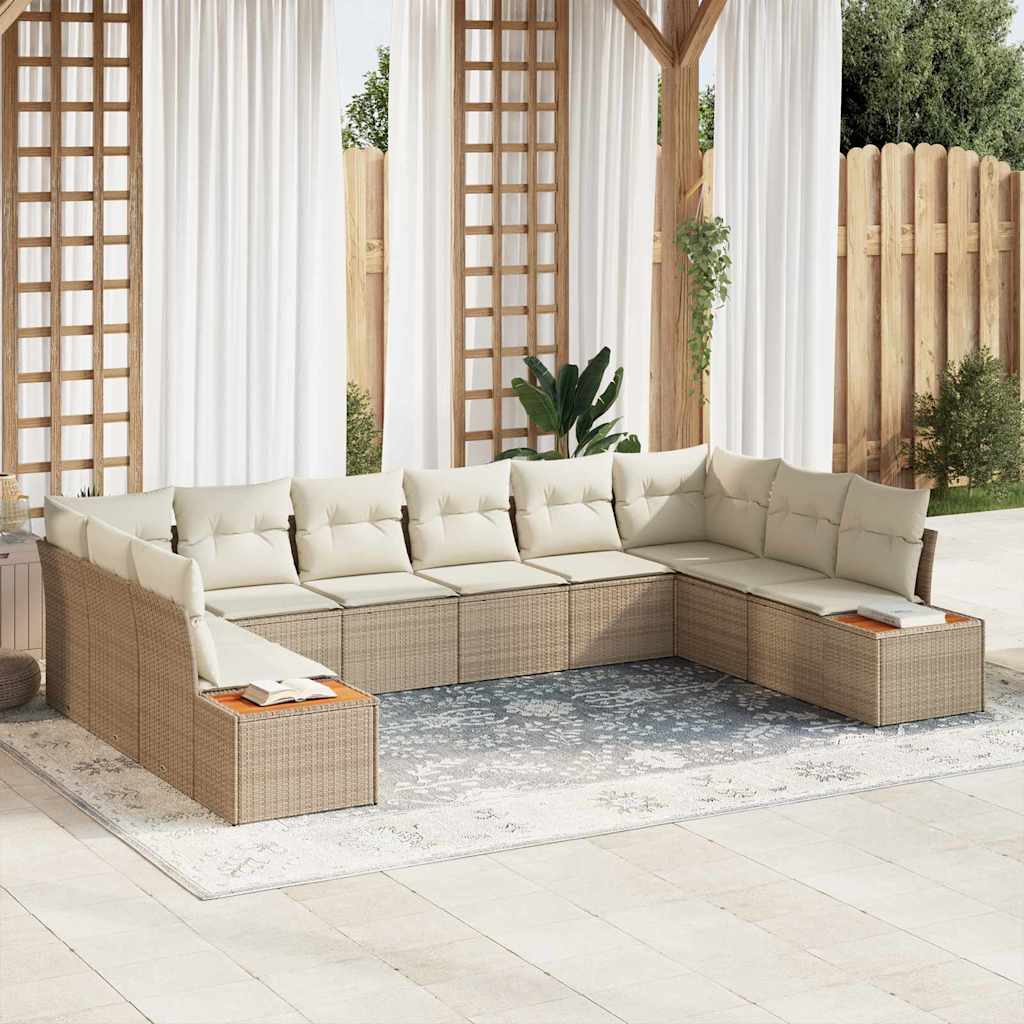 Havesofa Sæt 10 stk. 10-Antal sæder Beige og creme Polyrattan