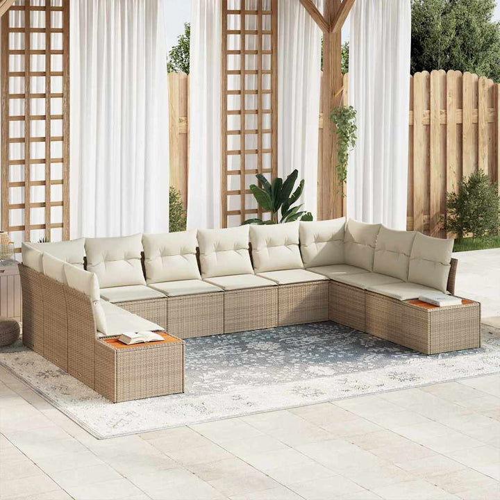 Havesofa Sæt 10 stk. 10-Antal sæder Beige og creme Polyrattan