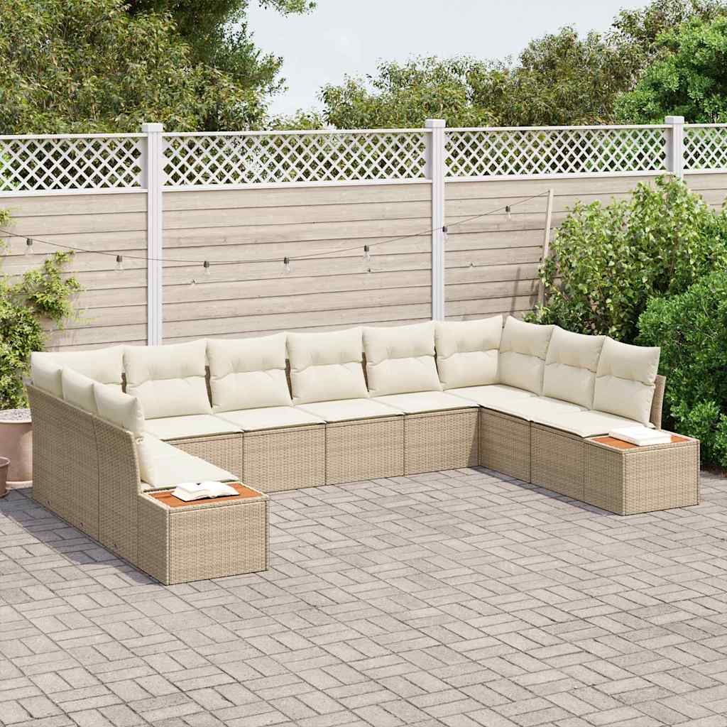 Havesofa Sæt 10 stk. 10-Antal sæder Beige og creme Polyrattan