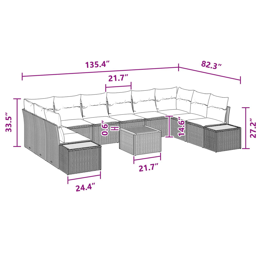 Havesofa Sæt med pude med opbevaring 10 pcs Sort Polyrattan