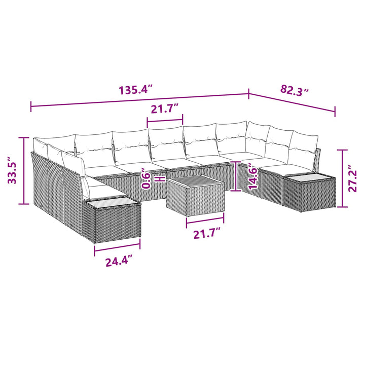 Havesofa Sæt med pude med opbevaring 10 pcs Sort Polyrattan