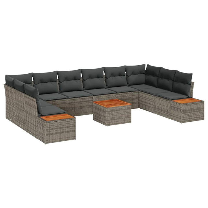 Havesofa Sæt med pude med opbevaring 10 pcs Grå Polyrattan