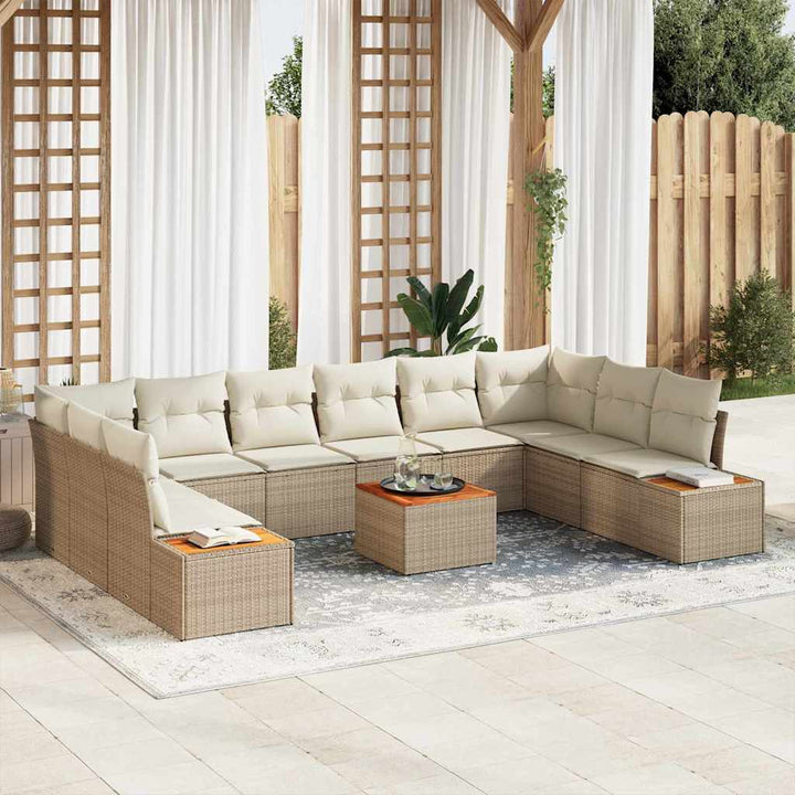 Havesofa Sæt 10 stk. 10-Antal sæder Beige og creme Polyrattan