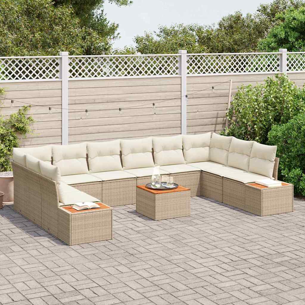 Havesofa Sæt 10 stk. 10-Antal sæder Beige og creme Polyrattan