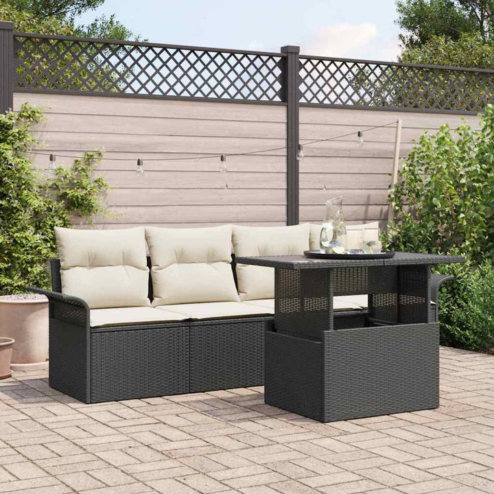 Havesofa Sæt med pude med opbevaring 5 pcs Sort Poly Rattan