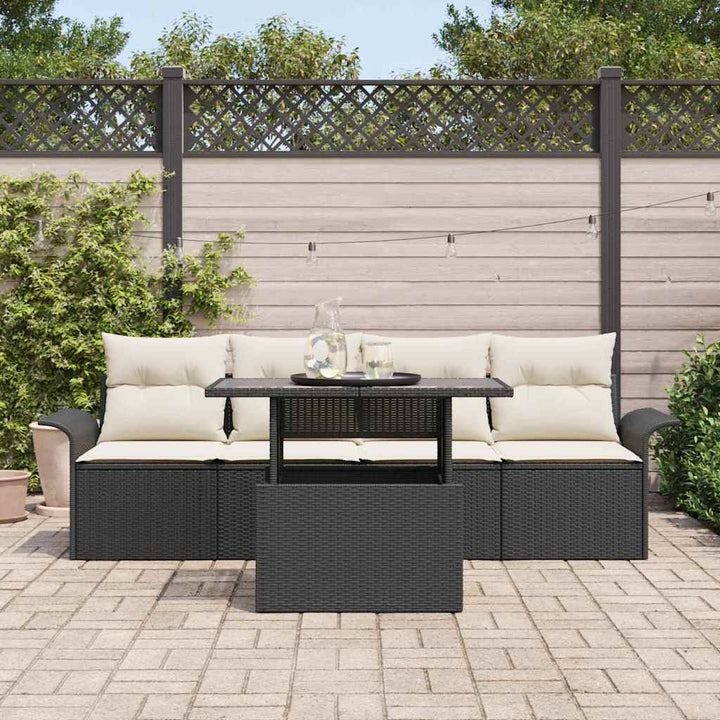 Havesofa Sæt med pude med opbevaring 5 pcs Sort Poly Rattan