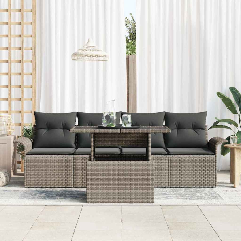 Havesofa Sæt med pude med opbevaring 5 pcs Grå Poly Rattan