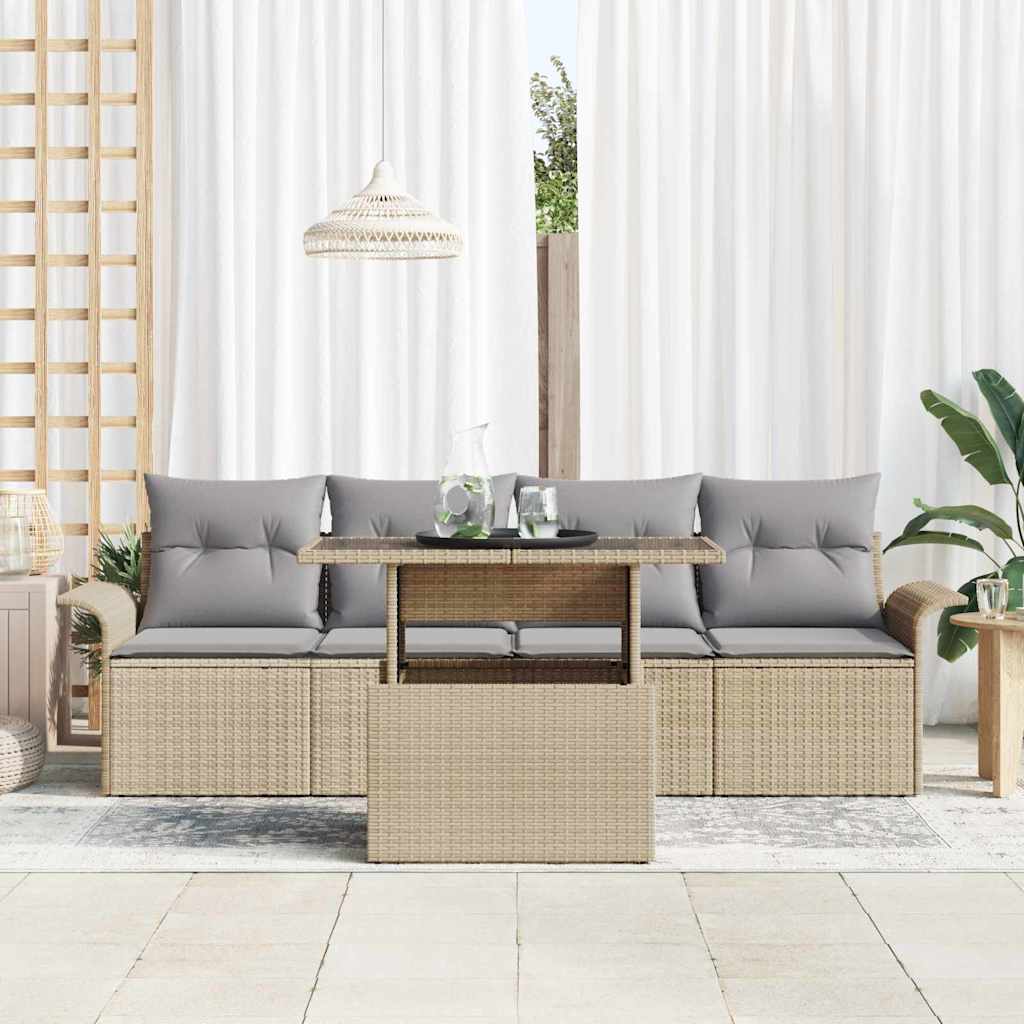 Havesofa Sæt med pude med opbevaring 5 pcs Beige Poly Rattan