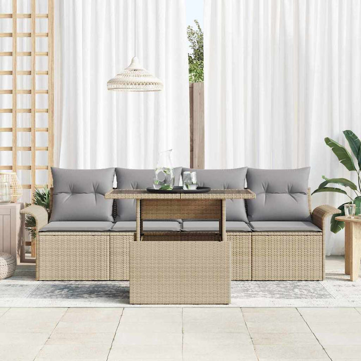 Havesofa Sæt med pude med opbevaring 5 pcs Beige Poly Rattan