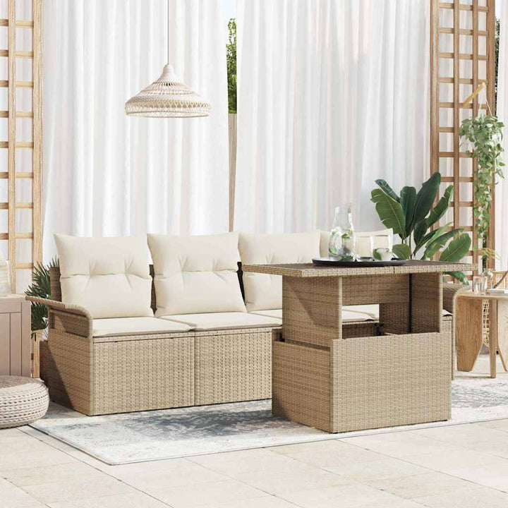 Havesofa Sæt med pude med opbevaring 5 pcs Beige Poly Rattan