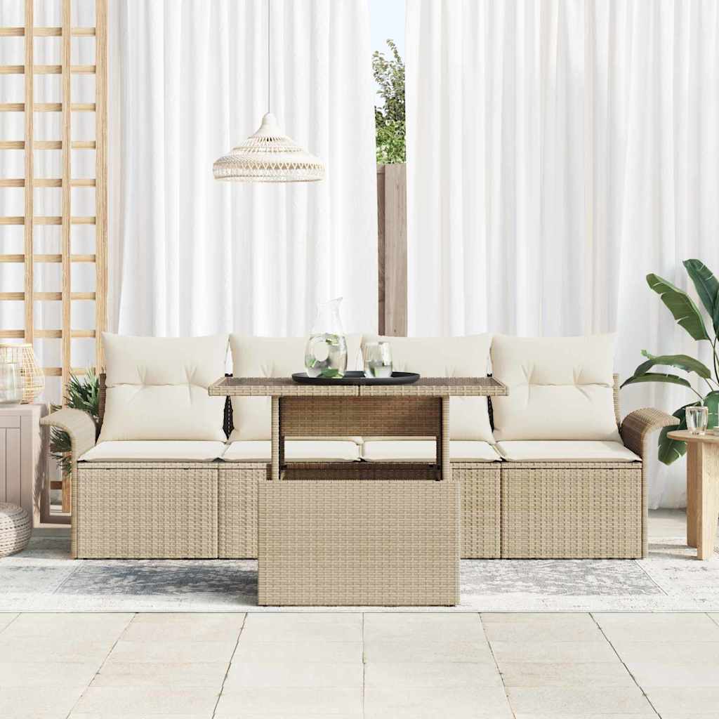 Havesofa Sæt med pude med opbevaring 5 pcs Beige Poly Rattan