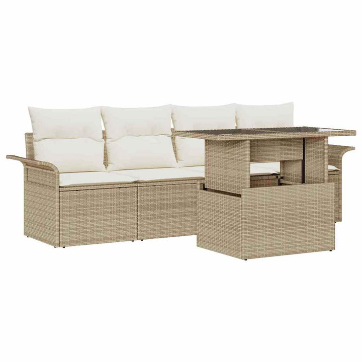 Havesofa Sæt med pude med opbevaring 5 pcs Beige Poly Rattan