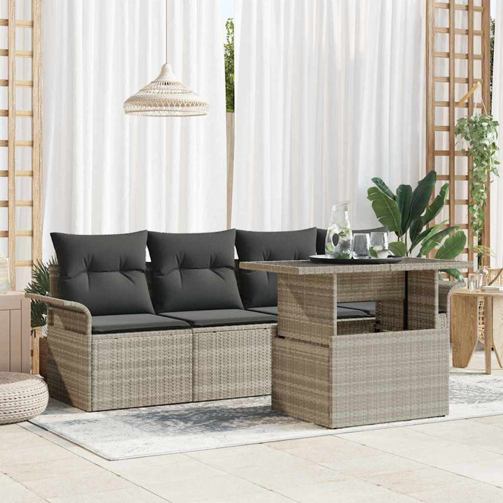 Havesofa Sæt med pude med opbevaring 5 pcs Lysegrå Poly Rattan