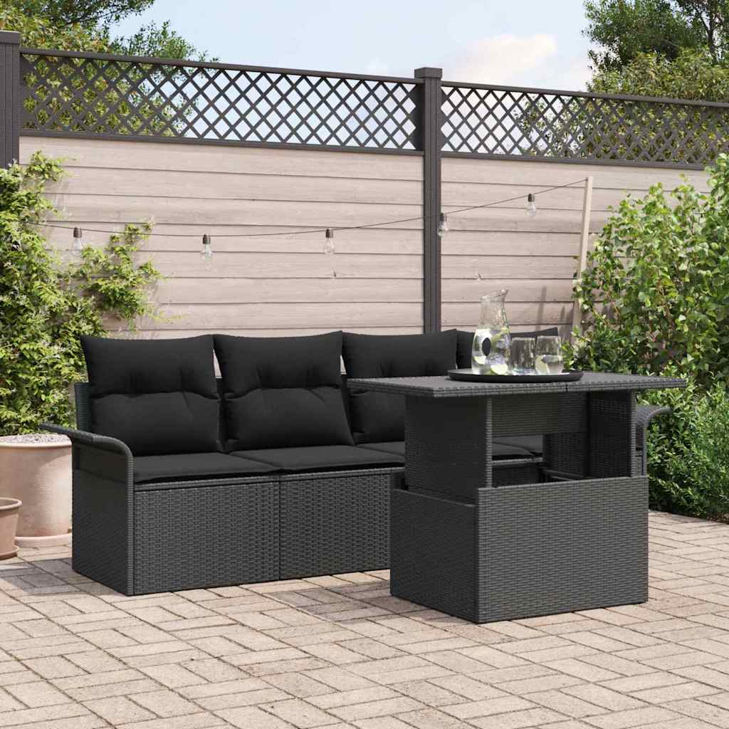 Havesofa Sæt 5 stk. Sort [Syntetisk]: Poly Rattan