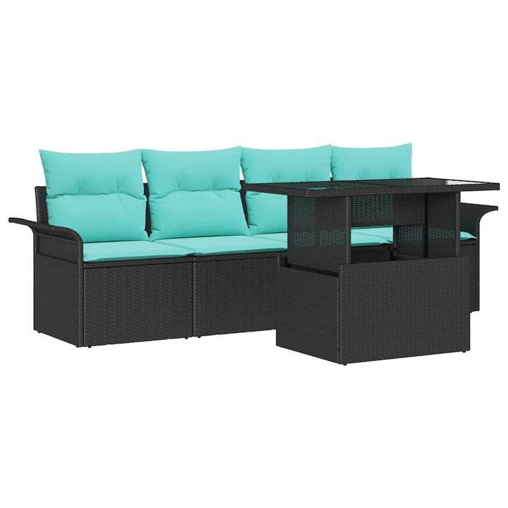 Havesofa Sæt med pude med opbevaring 5 pcs Sort Poly rattan