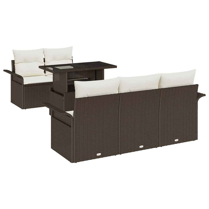Havesofa Sæt med pude med opbevaring 6 pcs Brun Poly Rattan