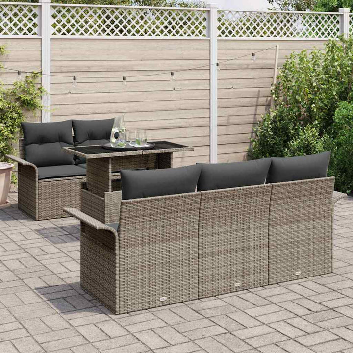 Havesofa Sæt med pude med opbevaring 6 pcs Grå Poly Rattan