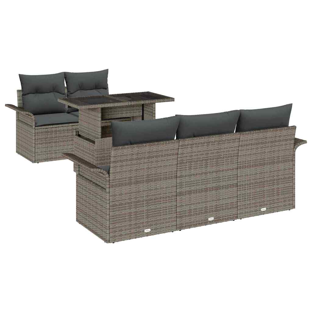 Havesofa Sæt med pude med opbevaring 6 pcs Grå Poly Rattan