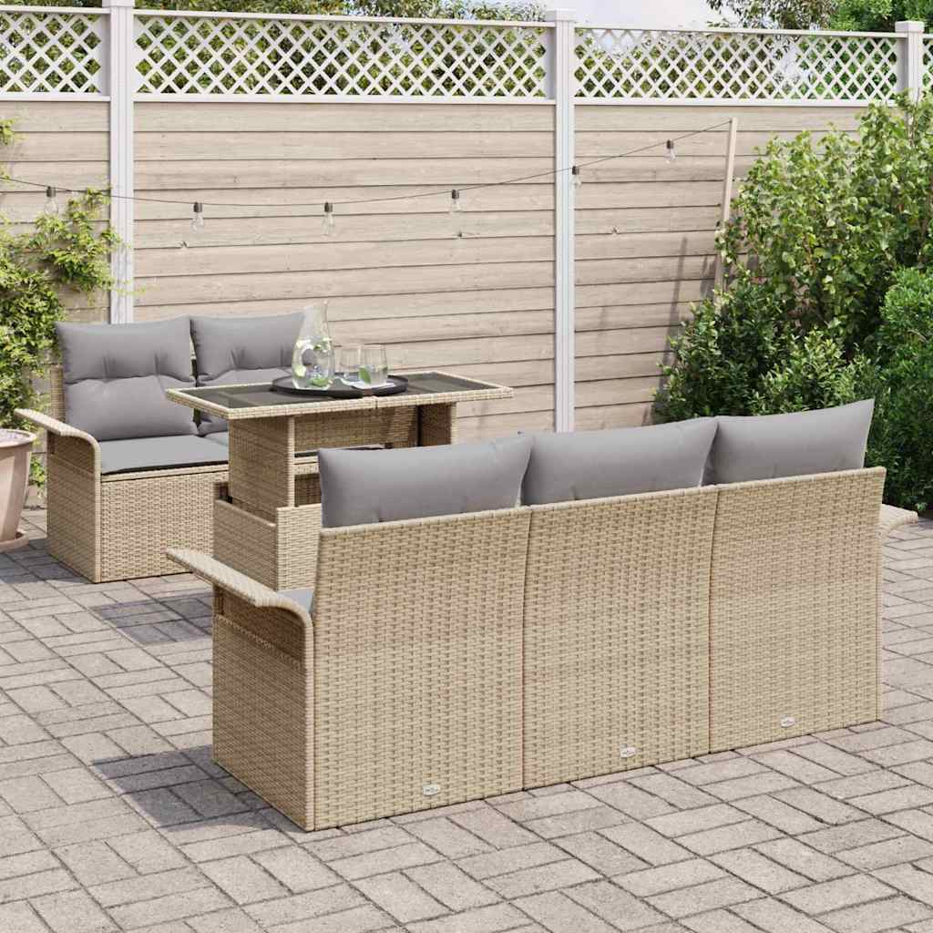 Havesofa Sæt med pude med opbevaring 6 pcs Beige Poly Rattan