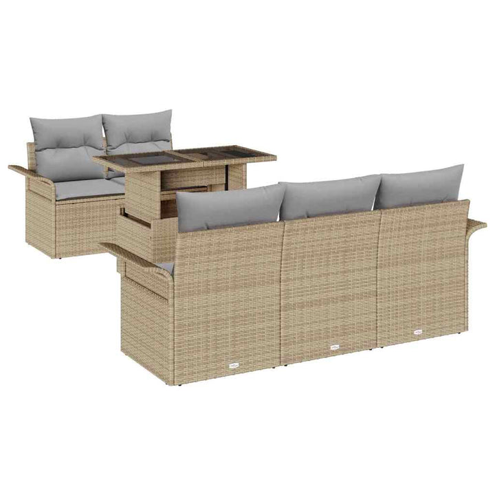 Havesofa Sæt med pude med opbevaring 6 pcs Beige Poly Rattan