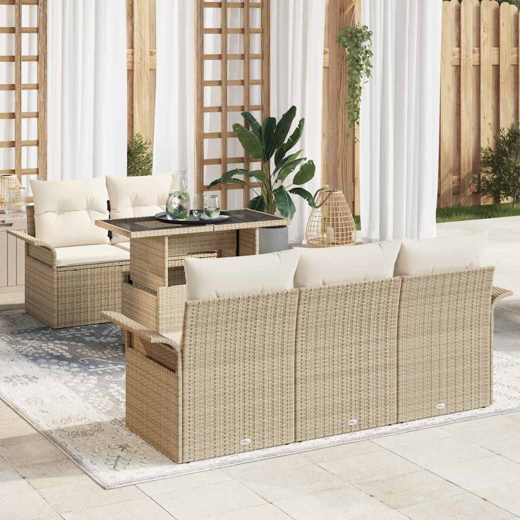 Havesofa Sæt med pude med opbevaring 6 pcs Beige Poly Rattan