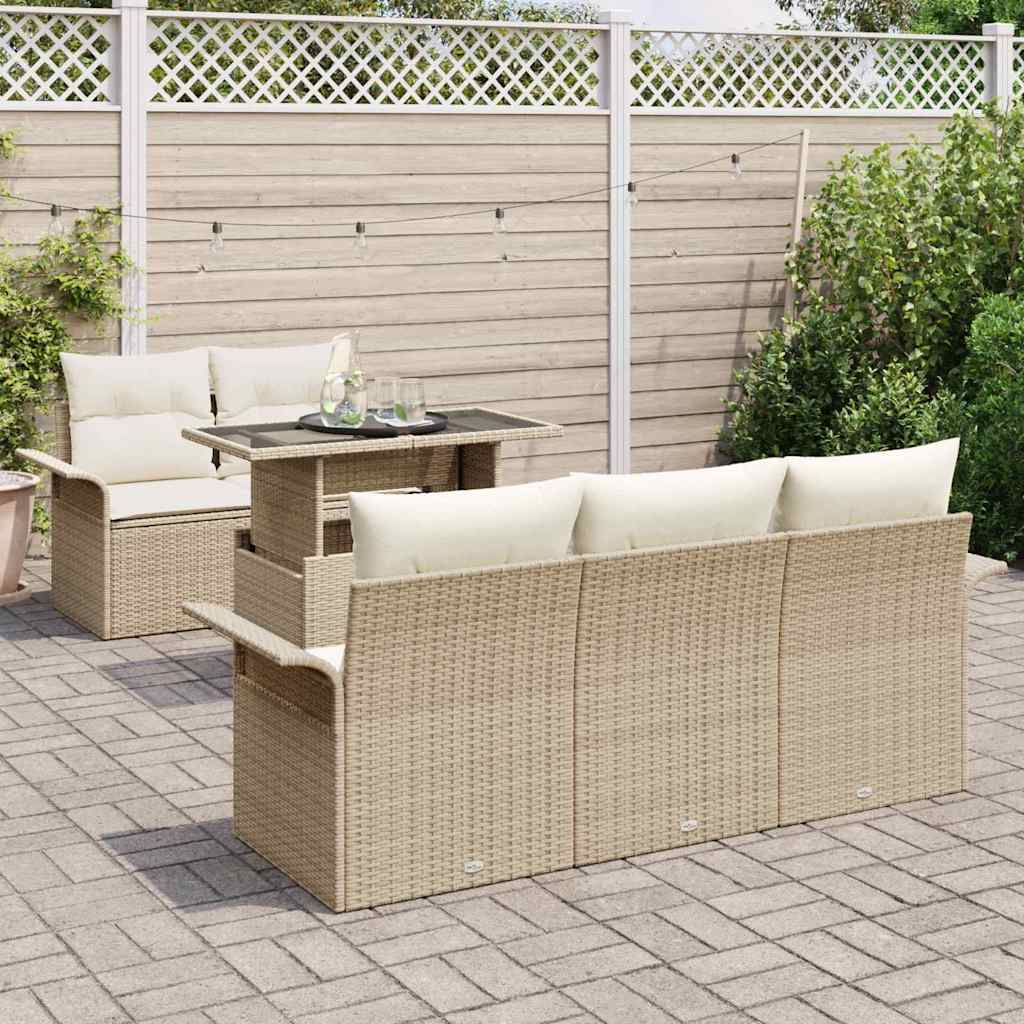 Havesofa Sæt med pude med opbevaring 6 pcs Beige Poly Rattan