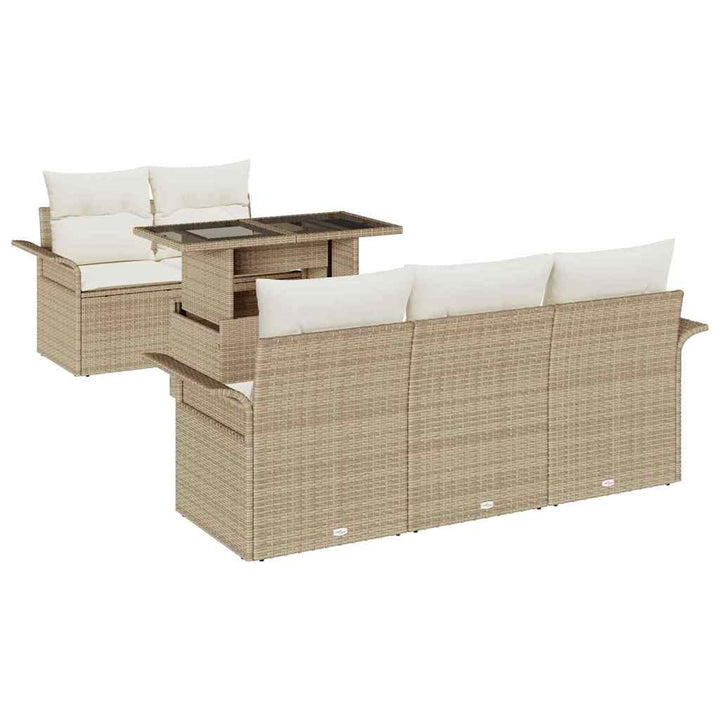 Havesofa Sæt med pude med opbevaring 6 pcs Beige Poly Rattan