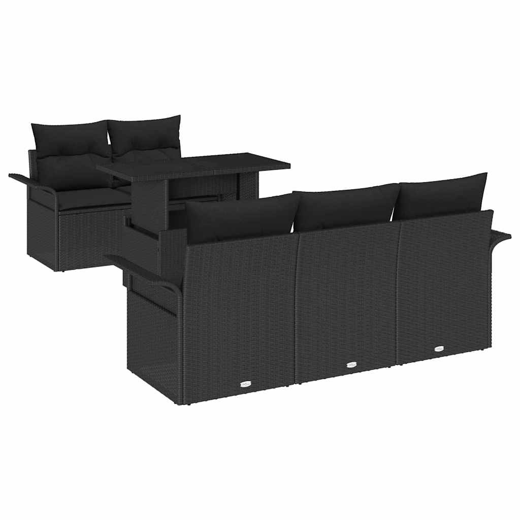 Havesofa Sæt 6 stk. Sort [Syntetisk]: Poly Rattan