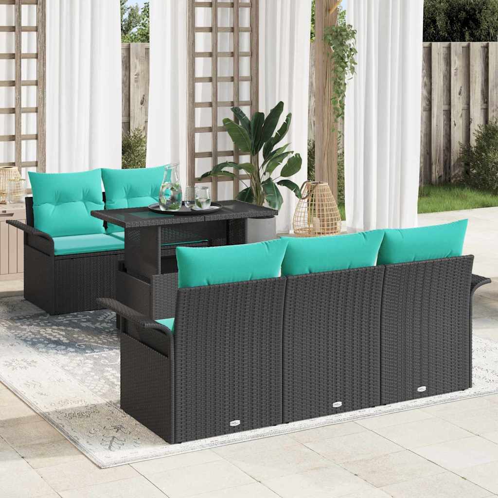 Havesofa Sæt med pude med opbevaring 6 pcs Sort Poly Rattan