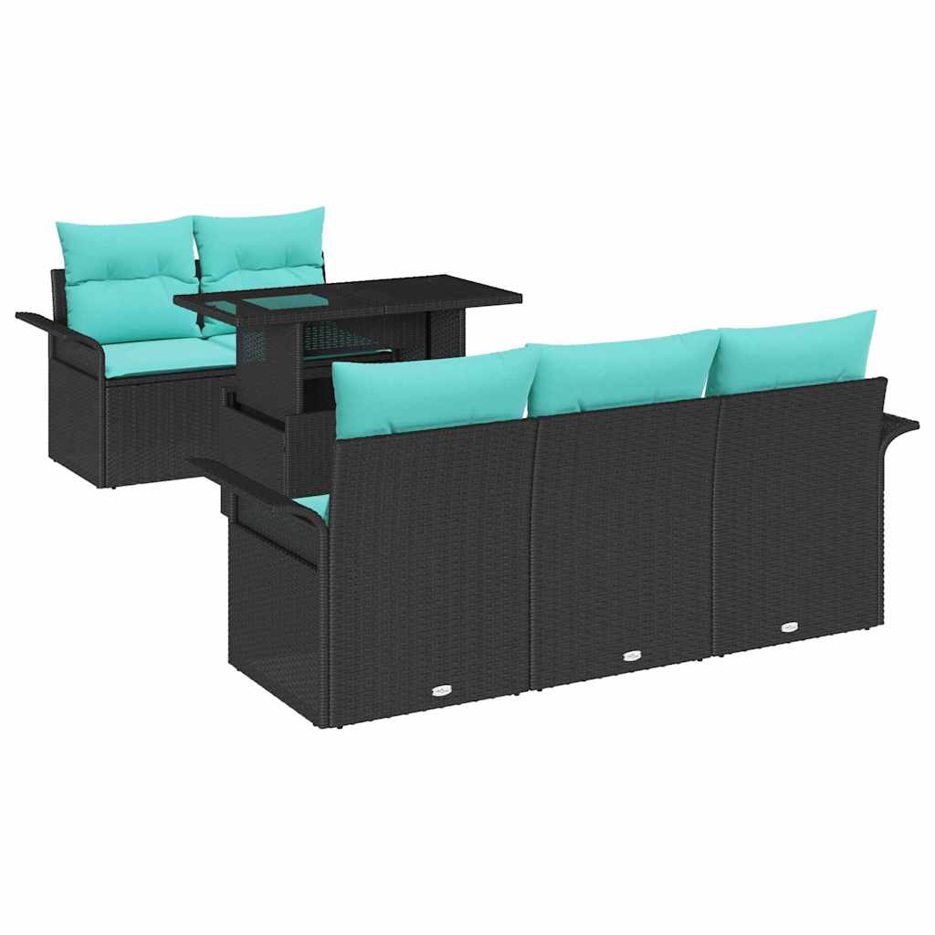 Havesofa Sæt med pude med opbevaring 6 pcs Sort Poly Rattan